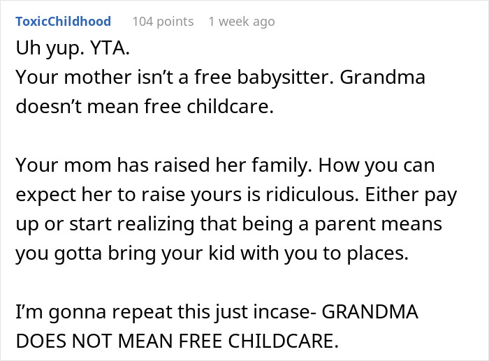 Grandma Refuses To Babysit For Free, Her Daughter Goes Online To Vent