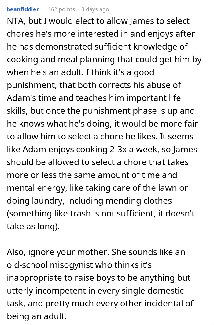 Woman Under Fire By Her Mother For Just Attempting To Teach 15 Y.O. Son Basics Of Cooking