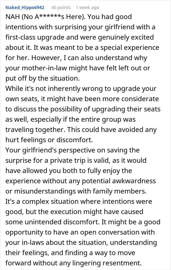 Guy&rsquo;s Sweet Surprise For His GF Turns Sour After MIL Gets Mad For Being Excluded From 1st Class