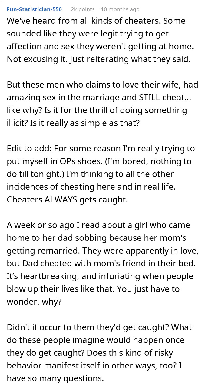 Cheating Husband Gets Caught, Wife Proposes Open Marriage And Now He "Lives In Agony" Every Day