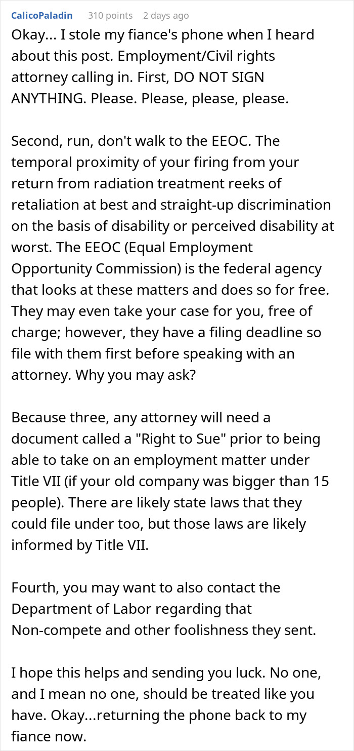 Company Tries To Stop Employee They Fired From Working For Their Competitors, They Ask For Advice Company Tries To Stop Employee They Fired From Working For Their Competitors, They Ask For Advice