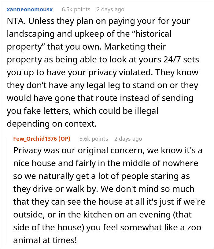Reddit discussion highlighting privacy concerns from a couple refusing to cut down their hedge for next door Airbnb&rsquo;s benefit.