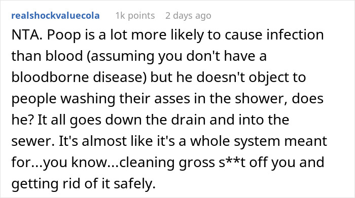 Woman Laughs In Guy's Face After He "Bans" Her From Using The Shower On Her Period Woman Laughs In Guy's Face After He "Bans" Her From Using The Shower On Her Period
