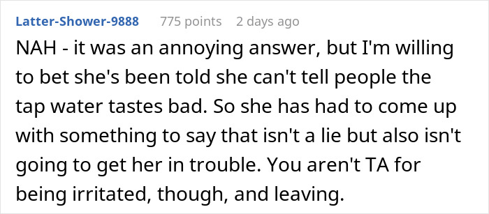 Server Keeps Repeating “It’s Very Hydrating” When Customer Asks For Tap Water Server Keeps Repeating “It’s Very Hydrating” When Customer Asks For Tap Water