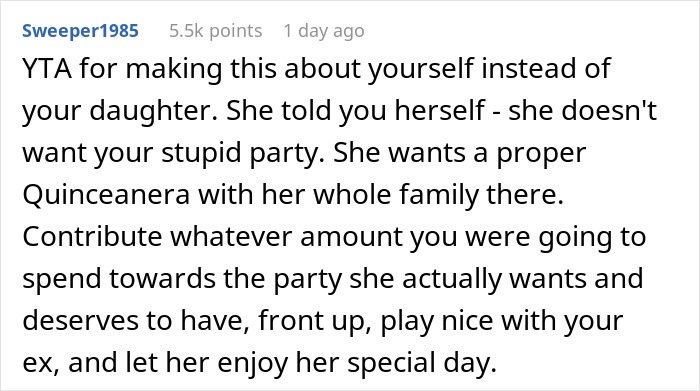 Guy&rsquo;s Ex Picks The Place For Their Daughter&rsquo;s 15th Birthday Party, He Refuses To Fund It