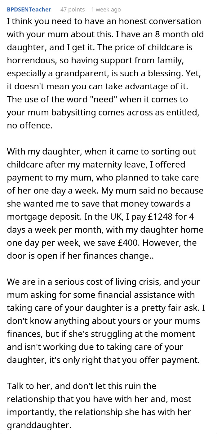 Grandma Refuses To Babysit For Free, Her Daughter Goes Online To Vent