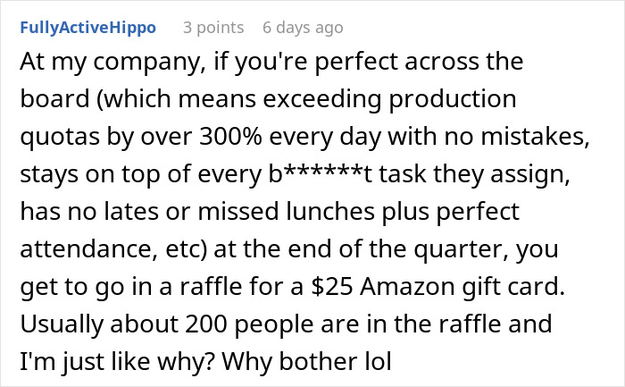 Worker Shares Pathetic Gift Coworker Received For 5-Year Perfect Attendance, Others Chime In Worker Shares Pathetic Gift Coworker Received For 5-Year Perfect Attendance, Others Chime In