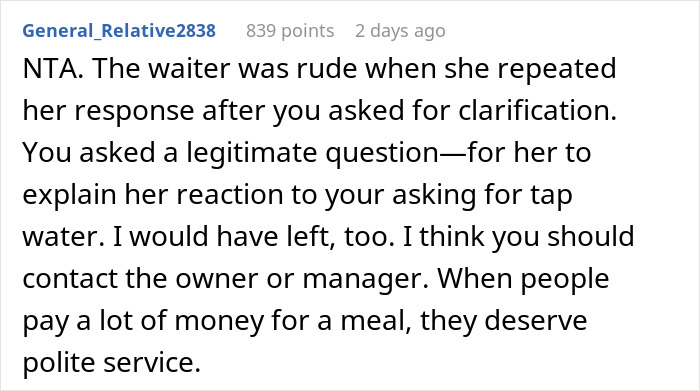 Server Keeps Repeating “It’s Very Hydrating” When Customer Asks For Tap Water Server Keeps Repeating “It’s Very Hydrating” When Customer Asks For Tap Water