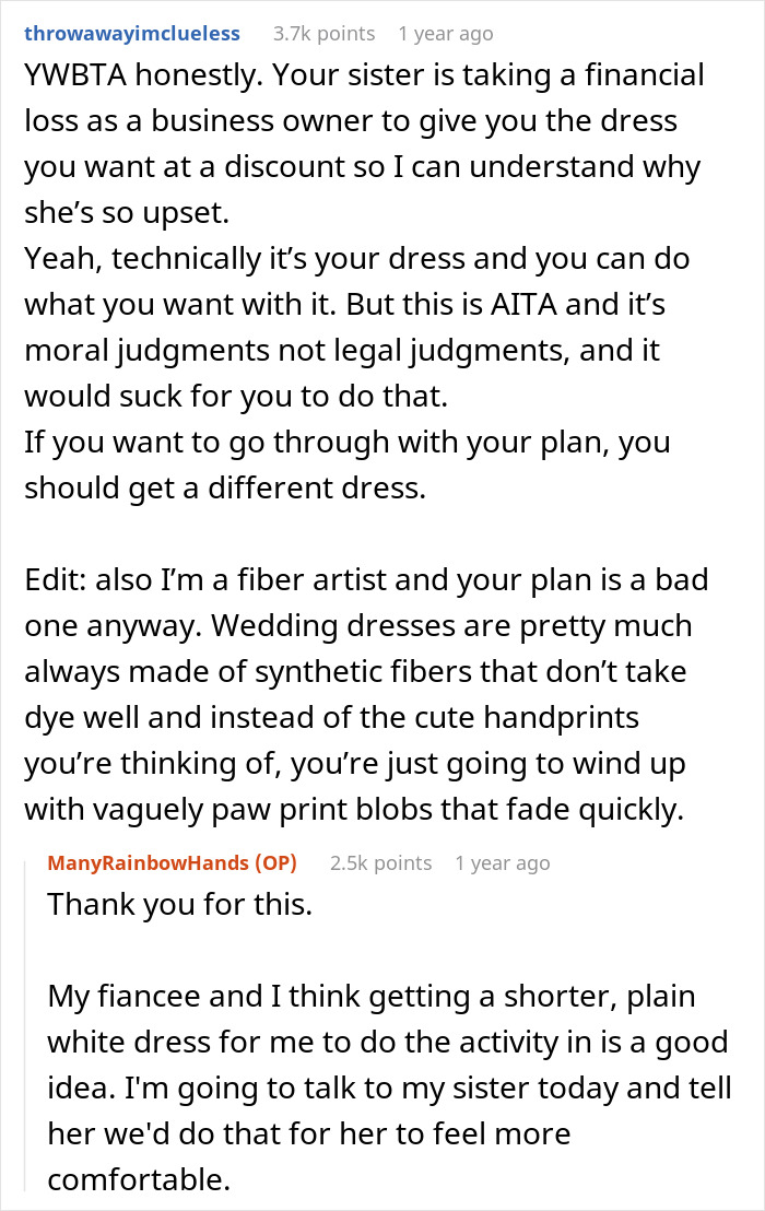 &ldquo;[Am I The Jerk] For &lsquo;Ruining&rsquo; My Wedding Dress?&rdquo;