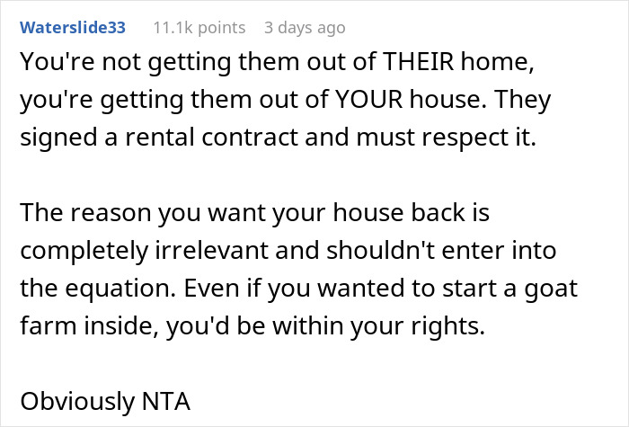 Woman Called Selfish For Wanting To Come Back To Her Own House After Renting It For 14 Years
