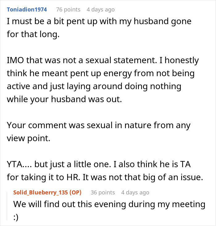 Man Implies Woman Colleague Is &ldquo;Pent Up&rdquo; At Home With Husband Gone, Doesn&rsquo;t Expect Her Response