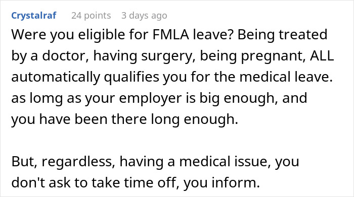 Employee Is Told To Reschedule Her Surgery Because Another Worker Will Be On Vacation That Day Employee Is Told To Reschedule Her Surgery Because Another Worker Will Be On Vacation That Day
