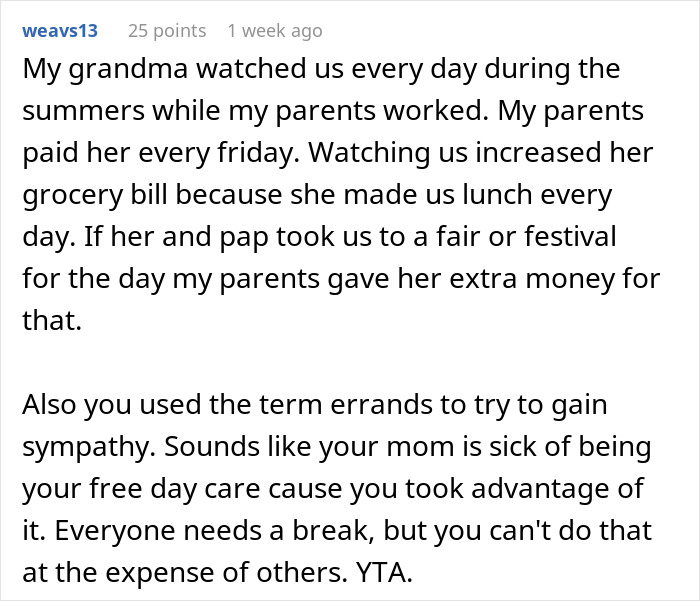 Grandma Refuses To Babysit For Free, Her Daughter Goes Online To Vent