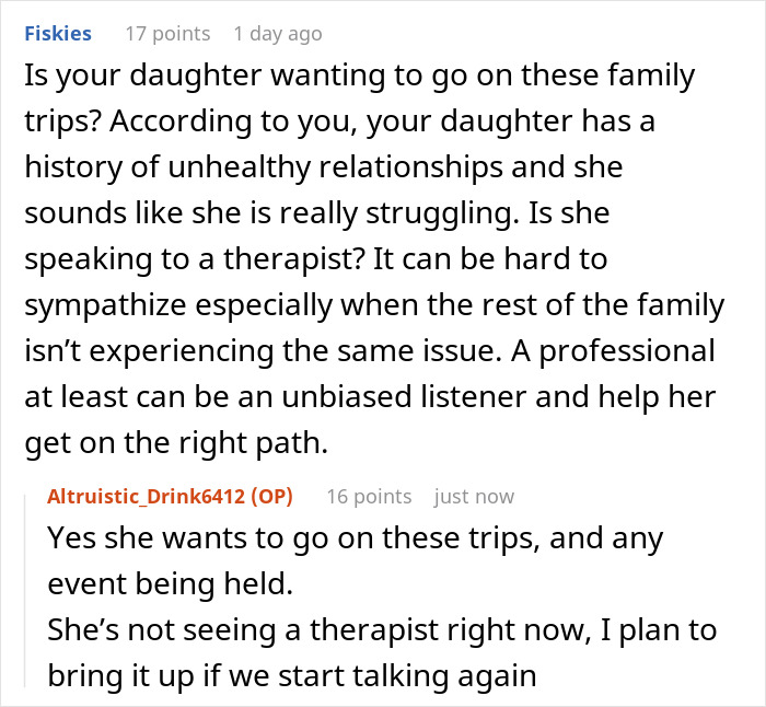 Daughter Stops Talking To Mom After She Shows No Empathy For Her Being Left Out On Family Vacation Daughter Stops Talking To Mom After She Shows No Empathy For Her Being Left Out On Family Vacation