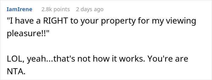 Comment on property dispute about hedge, emphasizing rights and refusal to cut it down for Airbnb next door.