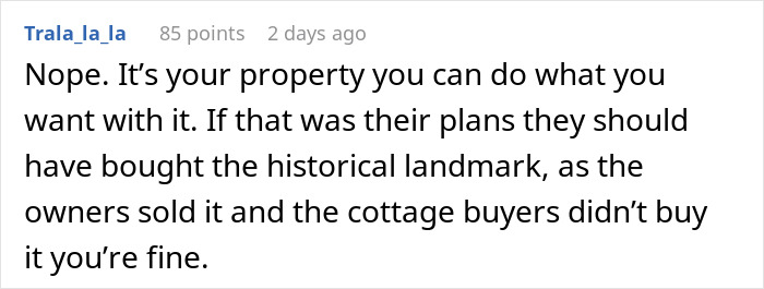 Comment text explaining a couple&rsquo;s decision to keep their hedge unchanged on their property despite neighbor&rsquo;s Airbnb request.