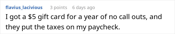 Worker Shares Pathetic Gift Coworker Received For 5-Year Perfect Attendance, Others Chime In Worker Shares Pathetic Gift Coworker Received For 5-Year Perfect Attendance, Others Chime In
