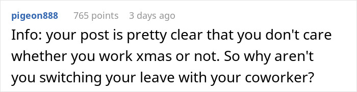 Internet Turns On Woman Who Refused To Swap Christmas Leave With Mom For No Reason Internet Turns On Woman Who Refused To Swap Christmas Leave With Mom For No Reason