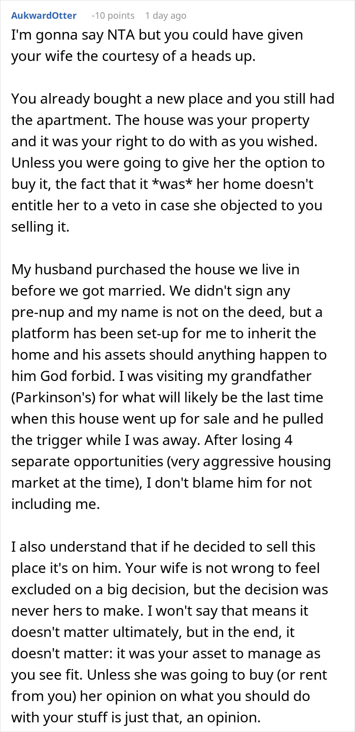 “Am I The Jerk For Selling Our House Without Informing My Wife?” “Am I The Jerk For Selling Our House Without Informing My Wife?”