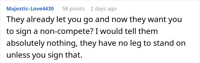 Company Tries To Stop Employee They Fired From Working For Their Competitors, They Ask For Advice Company Tries To Stop Employee They Fired From Working For Their Competitors, They Ask For Advice
