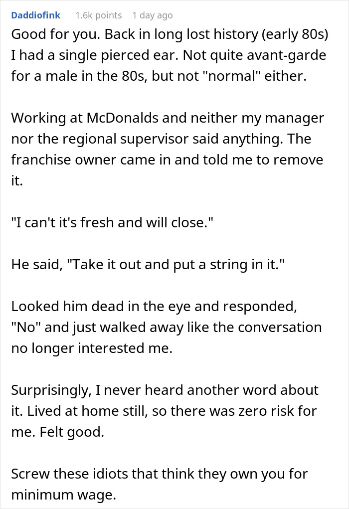 Employee Maliciously Complies With Boss' Stupid "No Piercings" Rule, Setting Him Off For Months