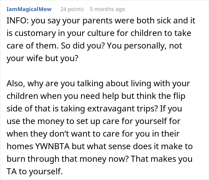 Screenshot of a Reddit comment discussing inheritance and family traditions related to a dad accused of robbing kids.