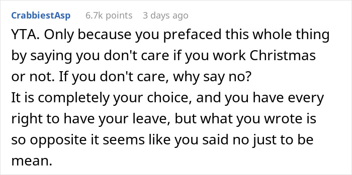 Internet Turns On Woman Who Refused To Swap Christmas Leave With Mom For No Reason Internet Turns On Woman Who Refused To Swap Christmas Leave With Mom For No Reason
