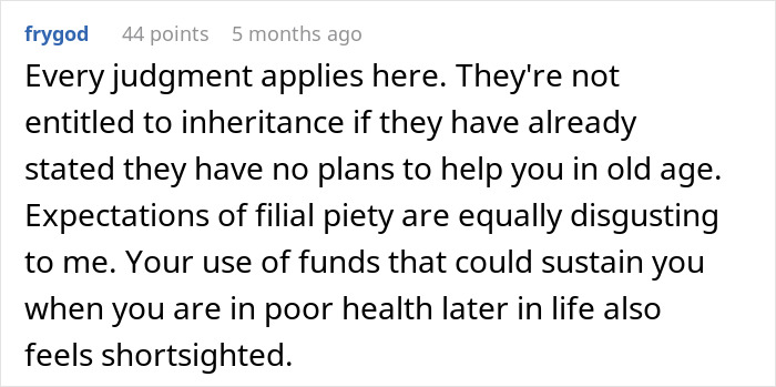 Screenshot of an online comment discussing inheritance and family traditions with support for dad&rsquo;s decision.