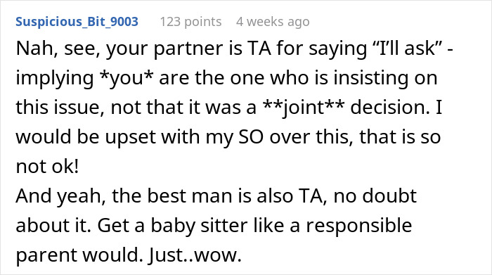 Groomsman Is Mad He Can't Bring His Baby Despite Bride Giving 2-Year Notice About Child-Free Wedding Groomsman Is Mad He Can't Bring His Baby Despite Bride Giving 2-Year Notice About Child-Free Wedding
