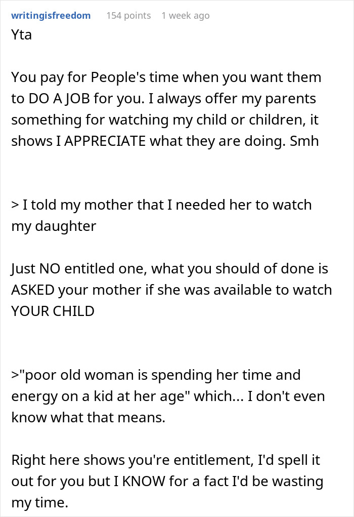 Grandma Refuses To Babysit For Free, Her Daughter Goes Online To Vent