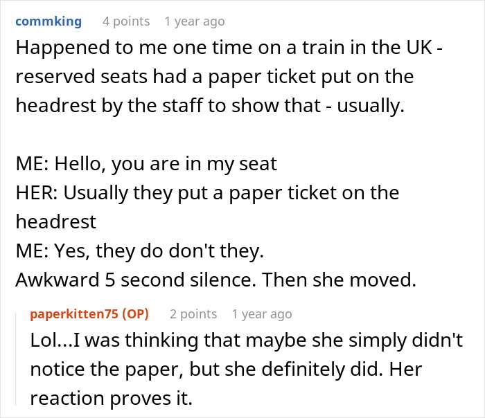 Spouses Upset Seeing A Random Karen In Their Booked 1st Class Train Seats And Refusing To Move