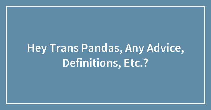 Hey Trans Pandas, Any Advice, Definitions, Etc.?