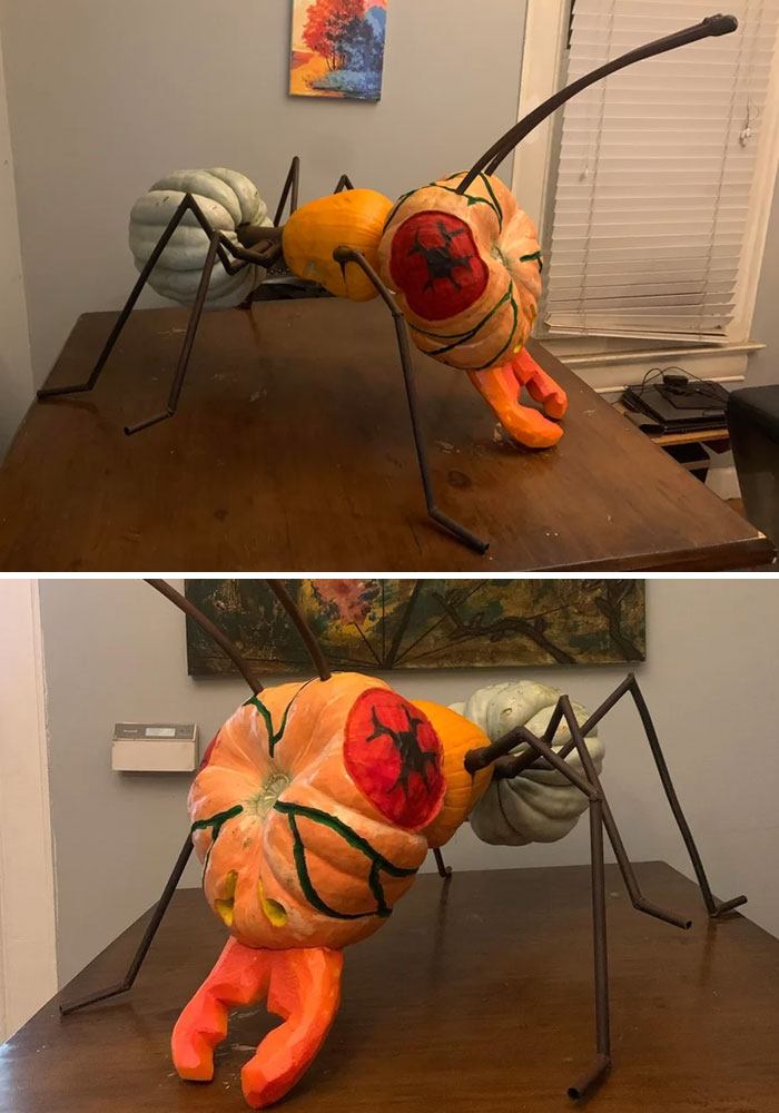 I Won First Prize At My Company's Pumpkin Carving Contest This Year. Not Much Carving, But It Is More Of A Sculptural Piece