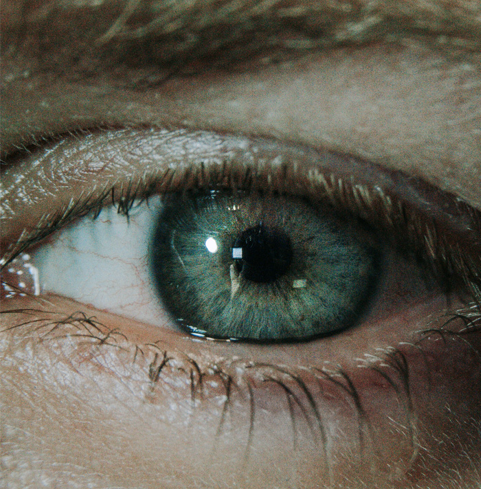 Close-up of a human eye showing detailed texture and reflection, evoking scary facts and eerie feelings.