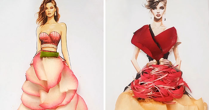 37 Dresses That I Made Out Of Flower Petals, Leaves And Stems For These Illustrations