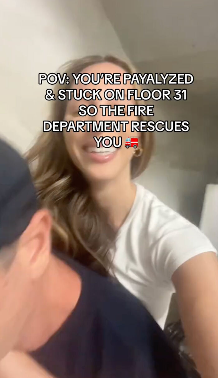 Firefighters Carry Paralyzed Woman For 13 Floors All The While Cracking Jokes And Making Her Laugh Firefighters Carry Paralyzed Woman For 13 Floors All The While Cracking Jokes And Making Her Laugh