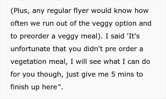 Flight Attendant Maliciously Complies With Fake Vegetarian’s Order, Makes Him Regret His Lies Flight Attendant Maliciously Complies With Fake Vegetarian’s Order, Makes Him Regret His Lies