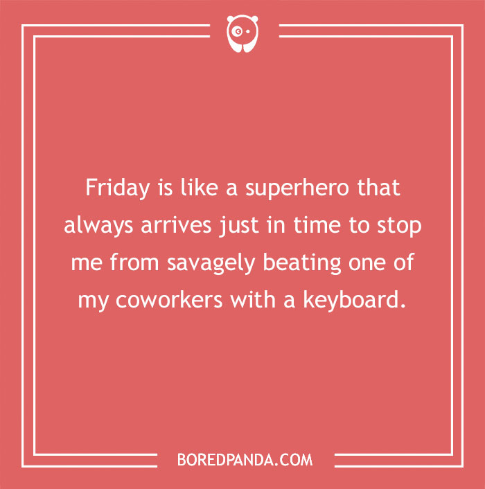 Humorous text image about Friday jokes for work, comparing Friday to a superhero saving coworkers.