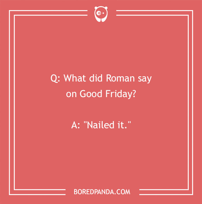 Friday jokes displayed with a humorous Good Friday pun on a red background.
