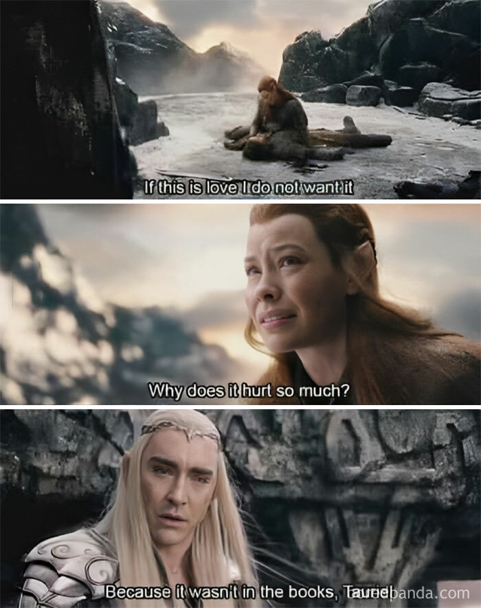 Elf characters humorously discussing love in Middle Earth meme scene.