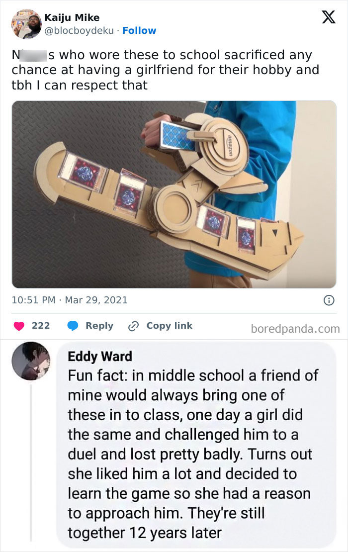 "Hilarious meme featuring a duel disk and a funny school anecdote for inner nerds."