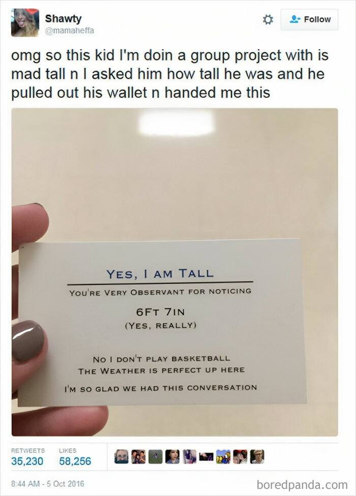 As A Tall Guy Myself, I Want To High-Five This Troll