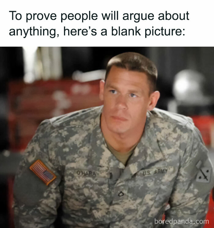 US Army soldier with a humorous text about blank pictures, perfect for pun enthusiasts and meme lovers.