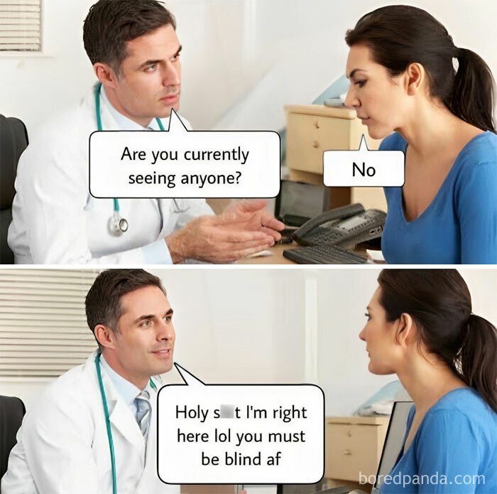Doctor and patient having a conversation, featuring a humorous pun exchange.
