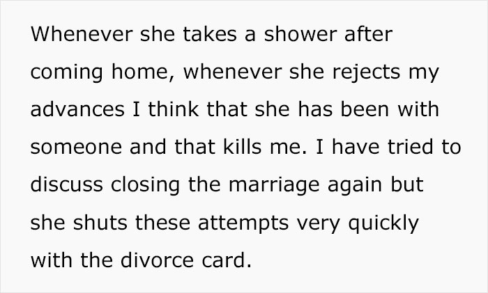 Cheating Husband Gets Caught, Wife Proposes Open Marriage And Now He "Lives In Agony" Every Day