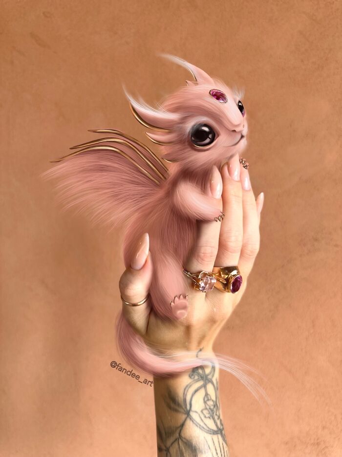 Little Fluffy Angel And Nude Manicure