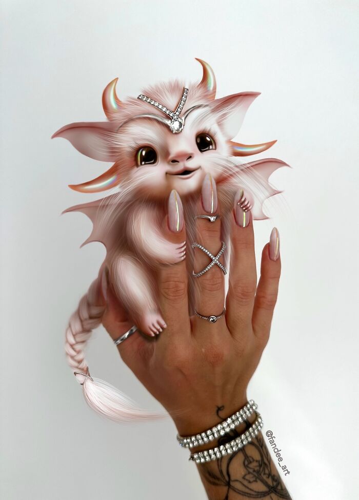 Rainbow Fluffy Animal And Light Manicure With Rainbow Lines