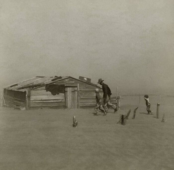 A Farmer And His Sons Make Their Way Through A Dust Storm In Cimarron Co., Oklahoma In April, 1936