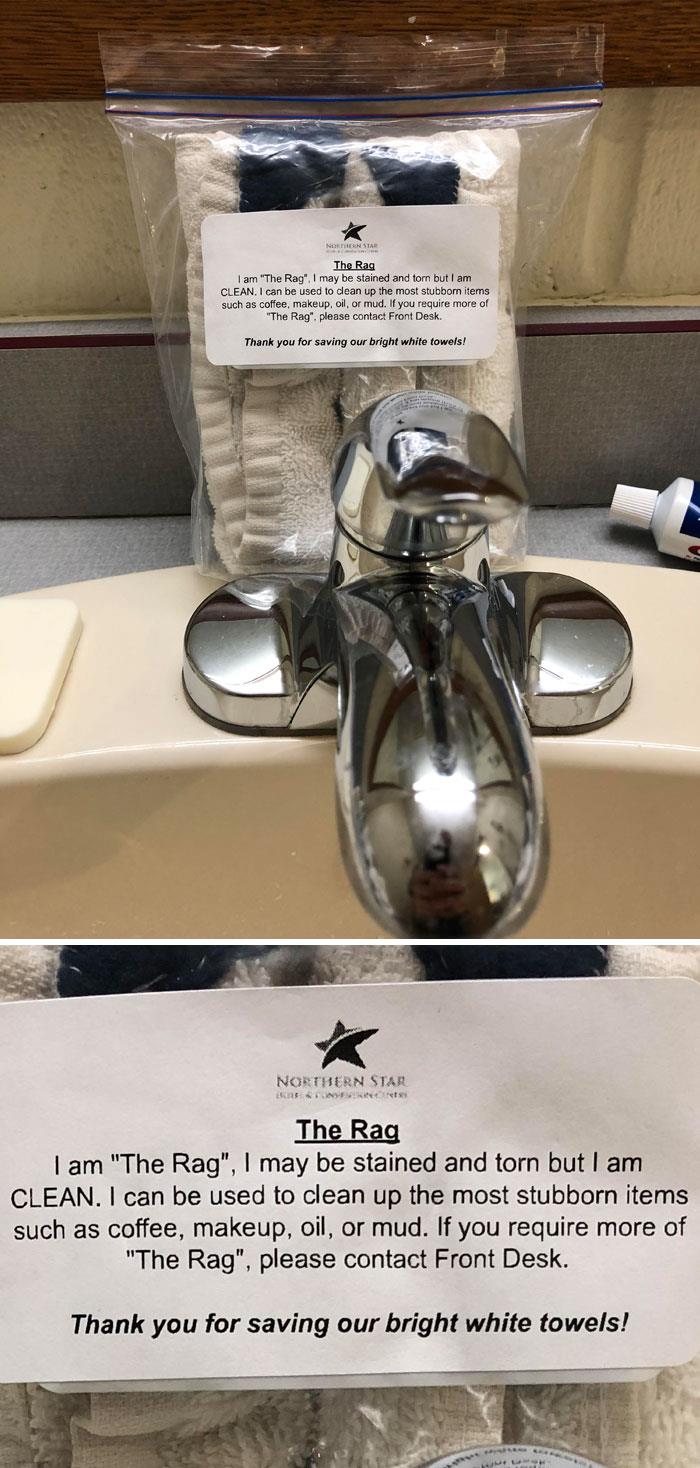 This Bag Of Old/Stained Face Towels Have Been Re-Used As “Rags” At This Hotel