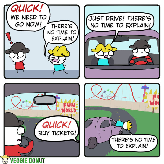 Comics About A Pair Of Friends 'No time to explain' veggiedonut